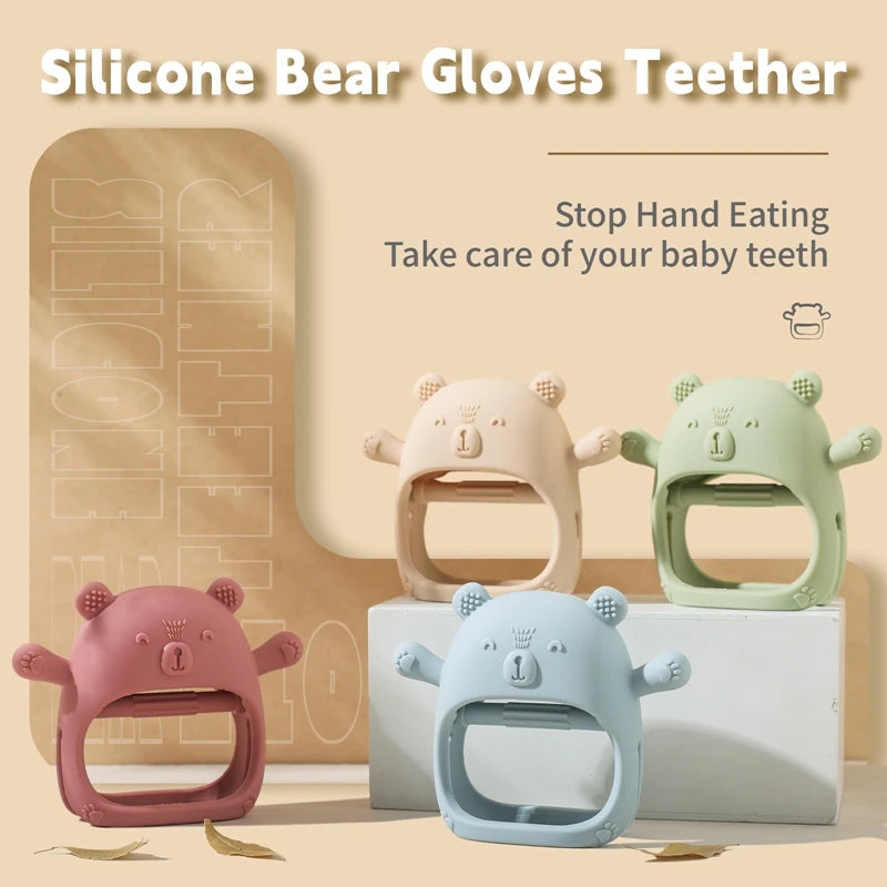 Baby Teething Mittens – BPA-Free Silicone Teether Gloves (Bear Design)