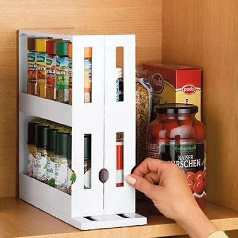2-Tier Rotating Spice Organizer Rack – Maximize Your Kitchen Storage Space!