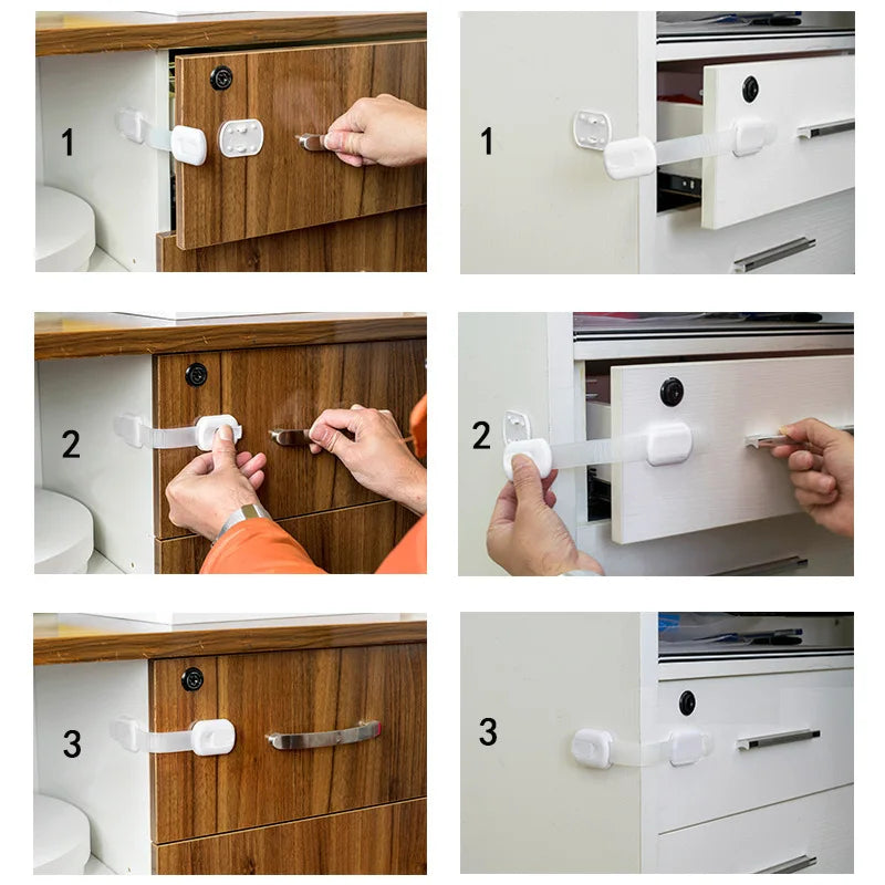 Baby Proofing Cabinet Locks (6-Pack) – Strong Adhesive Safety Latches for Drawers & Doors