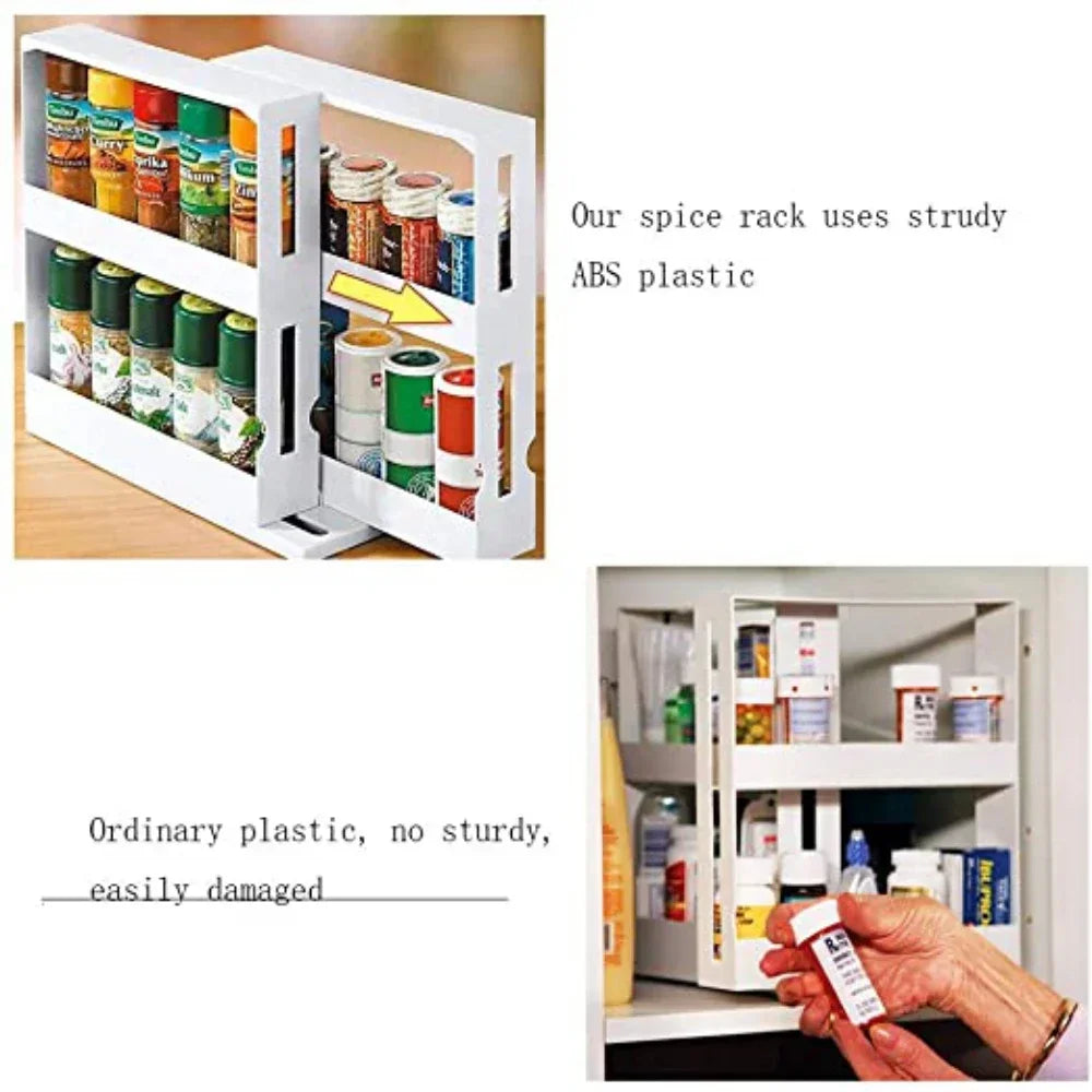 2-Tier Rotating Spice Organizer Rack – Maximize Your Kitchen Storage Space!
