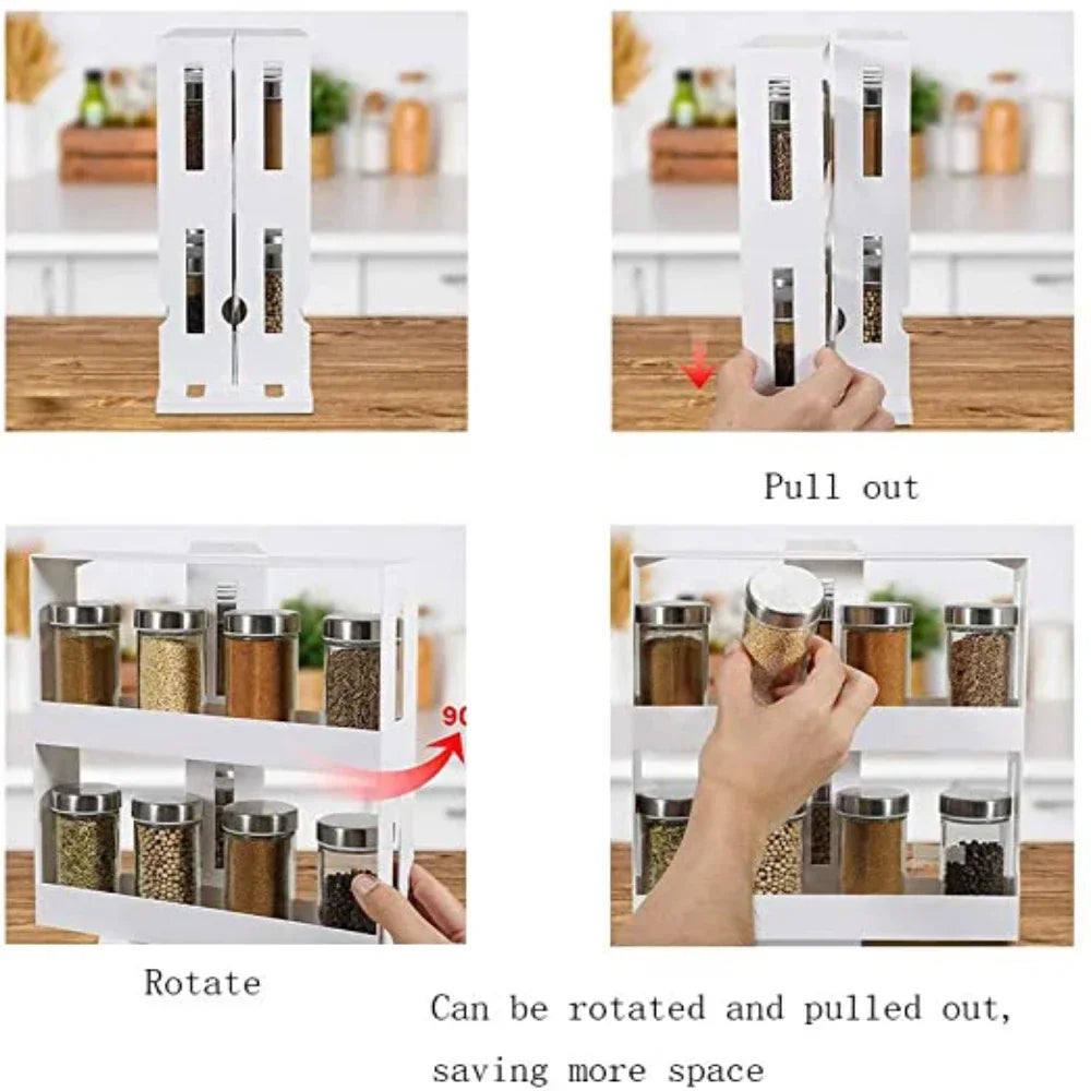 2-Tier Rotating Spice Organizer Rack – Maximize Your Kitchen Storage Space!
