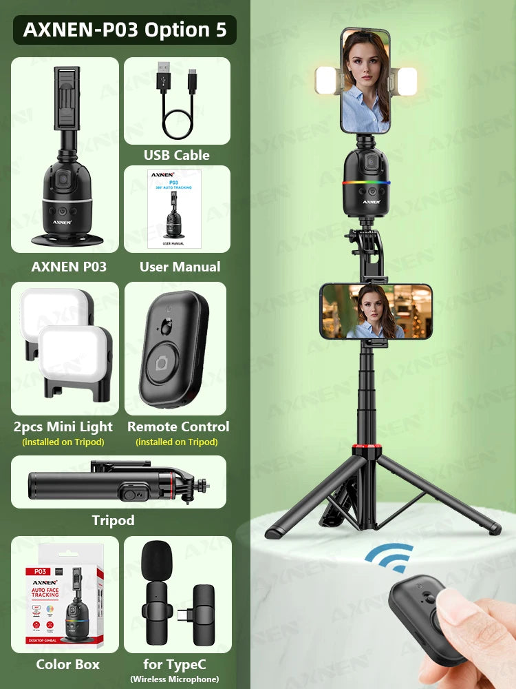 360° Auto Face Tracking Phone Holder – Foldable, Gesture-Controlled Stand for Vlogging & Live Streaming