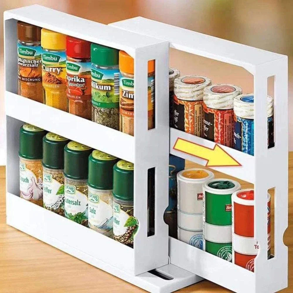 2-Tier Rotating Spice Organizer Rack – Maximize Your Kitchen Storage Space!