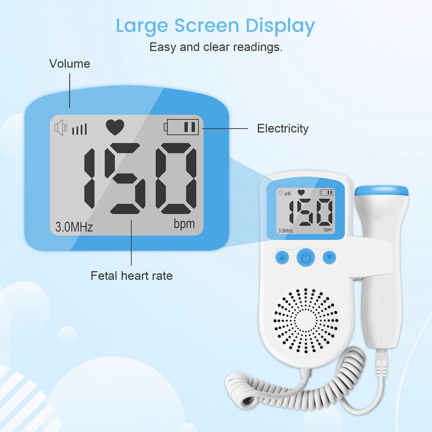 3MHz Fetal Doppler – Portable Baby Heartbeat Monitor for Home Use (Safe & Easy)