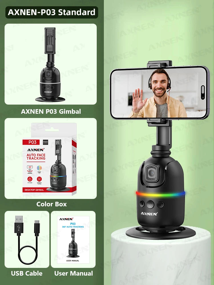 360° Auto Face Tracking Phone Holder – Foldable, Gesture-Controlled Stand for Vlogging & Live Streaming