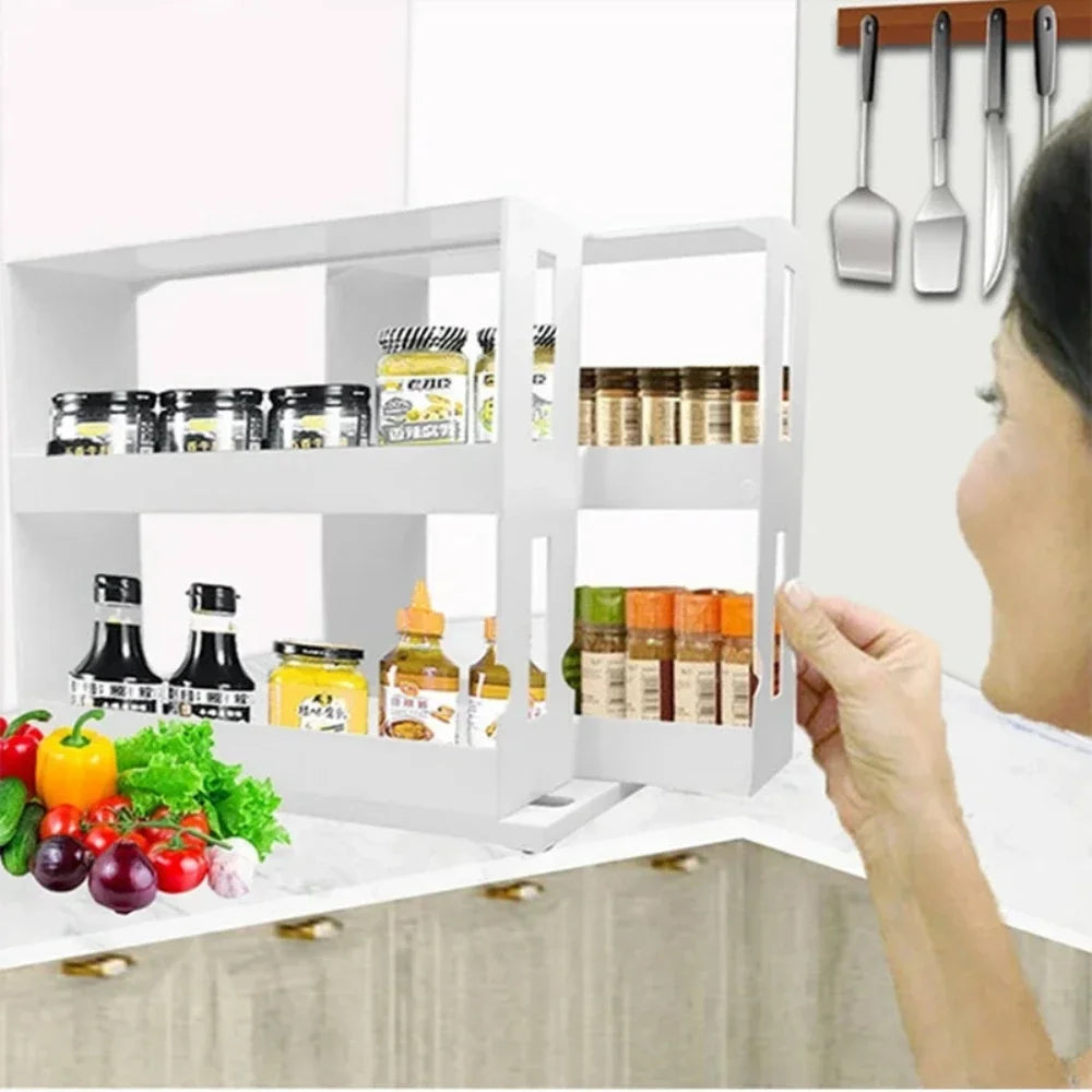 2-Tier Rotating Spice Organizer Rack – Maximize Your Kitchen Storage Space!