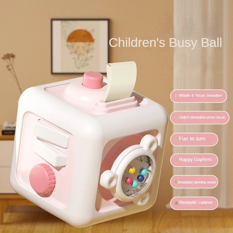 Montessori Busy Board (6-in-1) – Sensory Activity Cube for Toddlers – Fine Motor Skills Toy