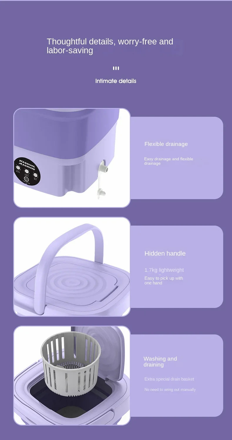 8L Portable Foldable Washing Machine with Spin Dryer – Compact and Convenient Laundry Solution!