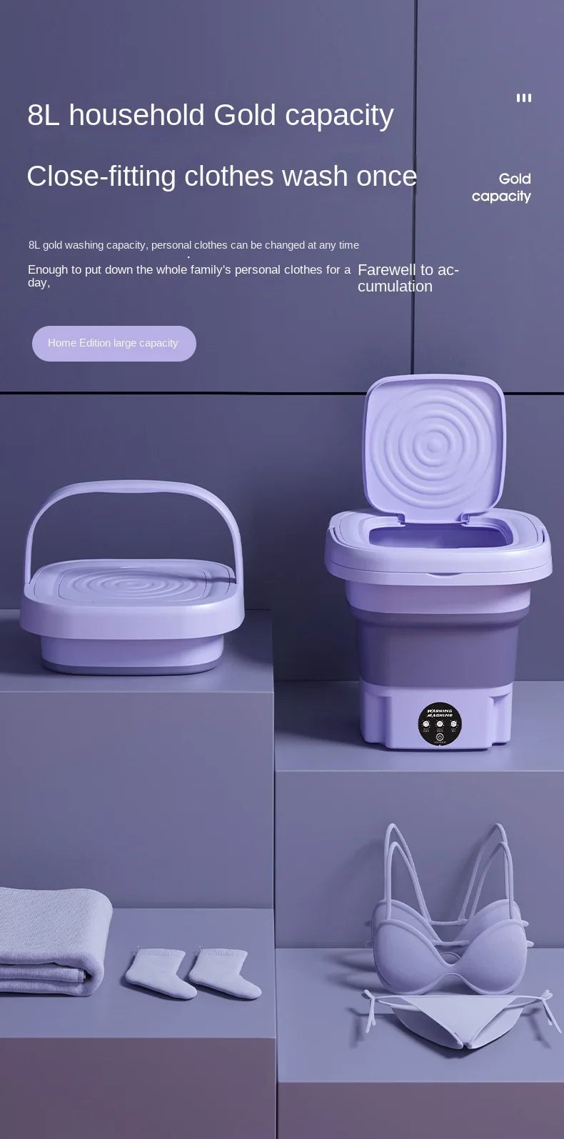 8L Portable Foldable Washing Machine with Spin Dryer – Compact and Convenient Laundry Solution!