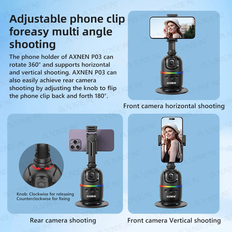 360° Auto Face Tracking Phone Holder – Foldable, Gesture-Controlled Stand for Vlogging & Live Streaming