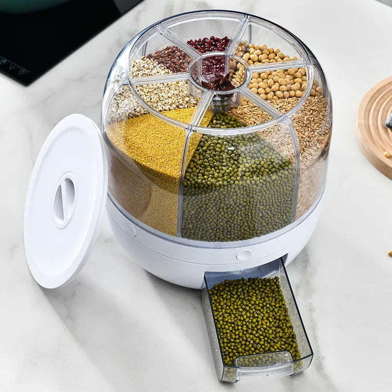 360° Rotating Rice & Grain Dispenser – Smart, Sealed Kitchen Storage