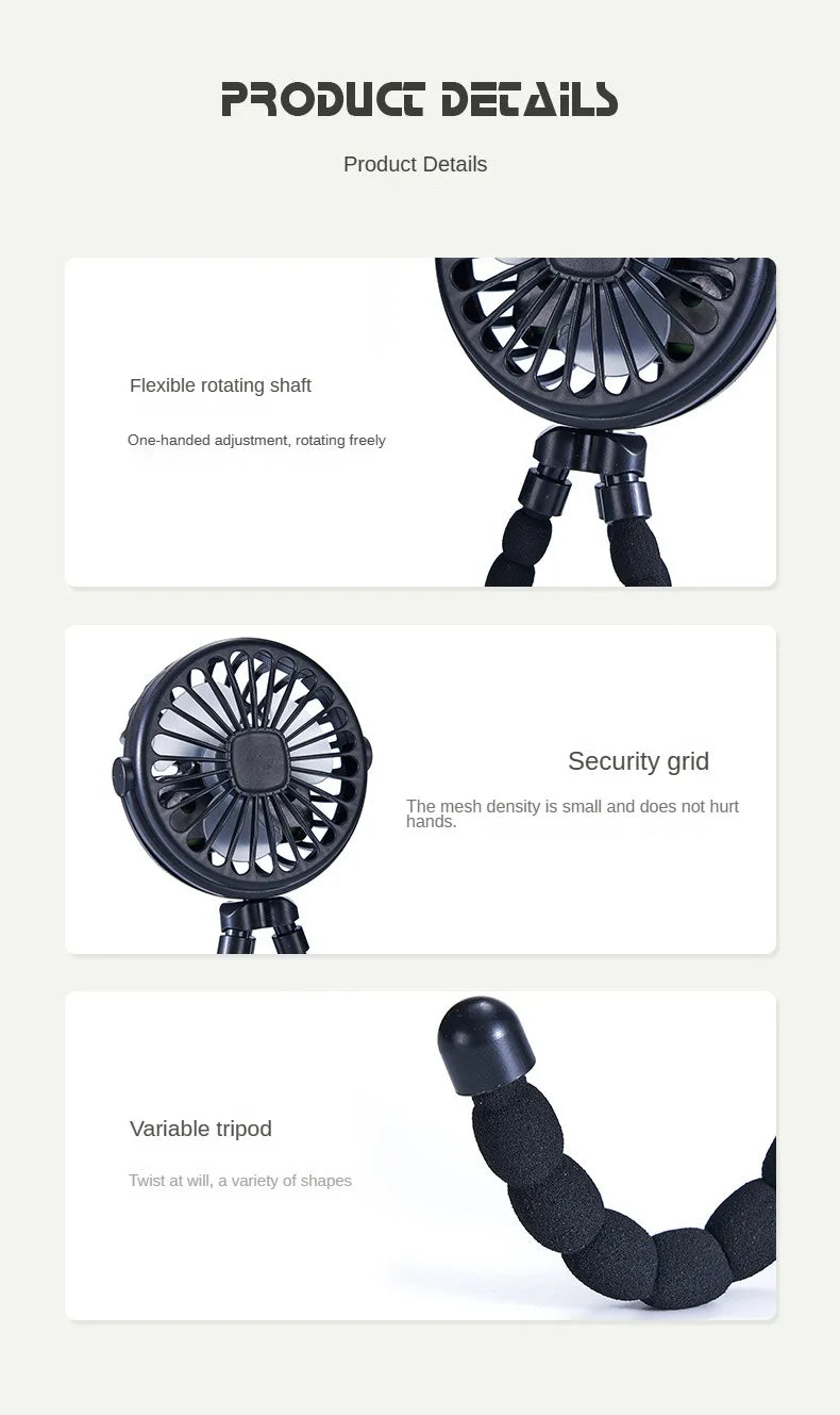 Portable Baby Stroller Fan – USB Rechargeable, 3 Speeds