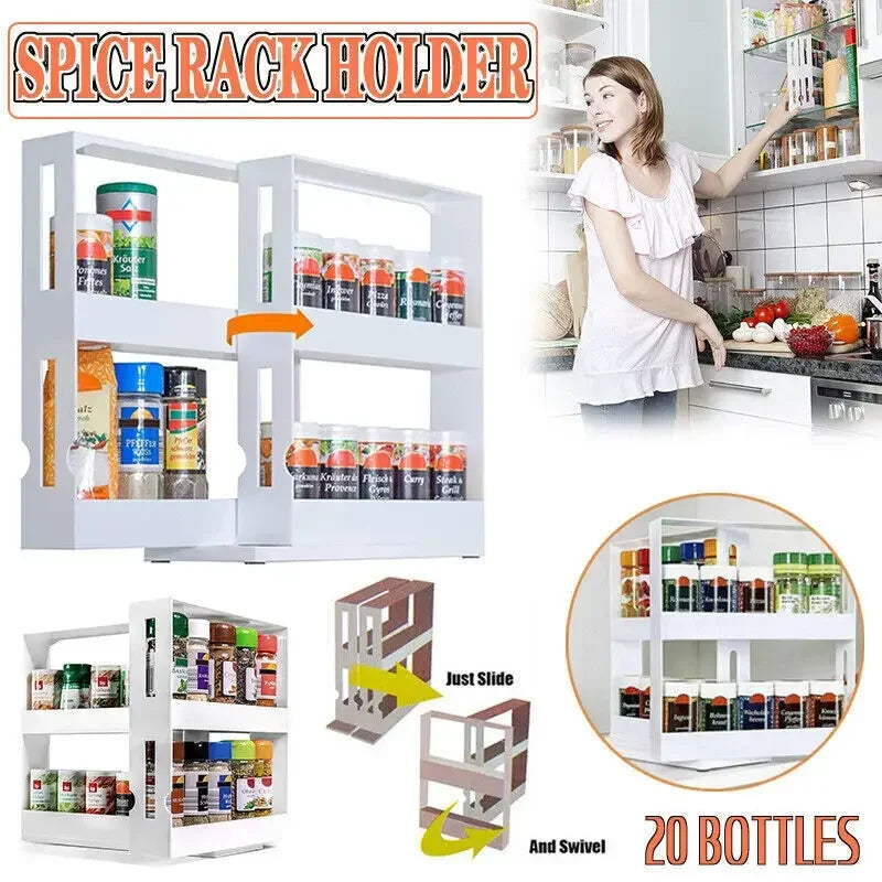 2-Tier Rotating Spice Organizer Rack – Maximize Your Kitchen Storage Space!