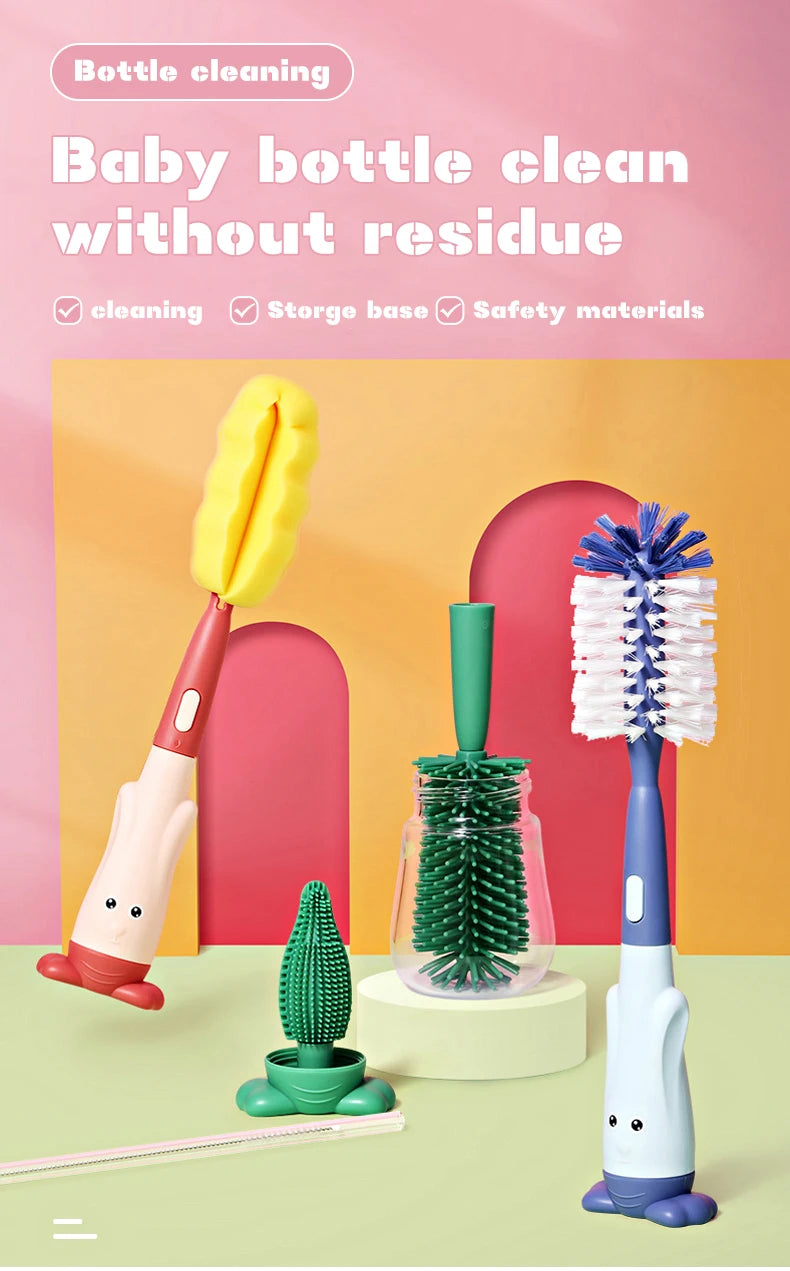 3-in-1 Silicone Baby Bottle Brush Set – BPA-Free, Soft & Hygienic Cleaning Kit