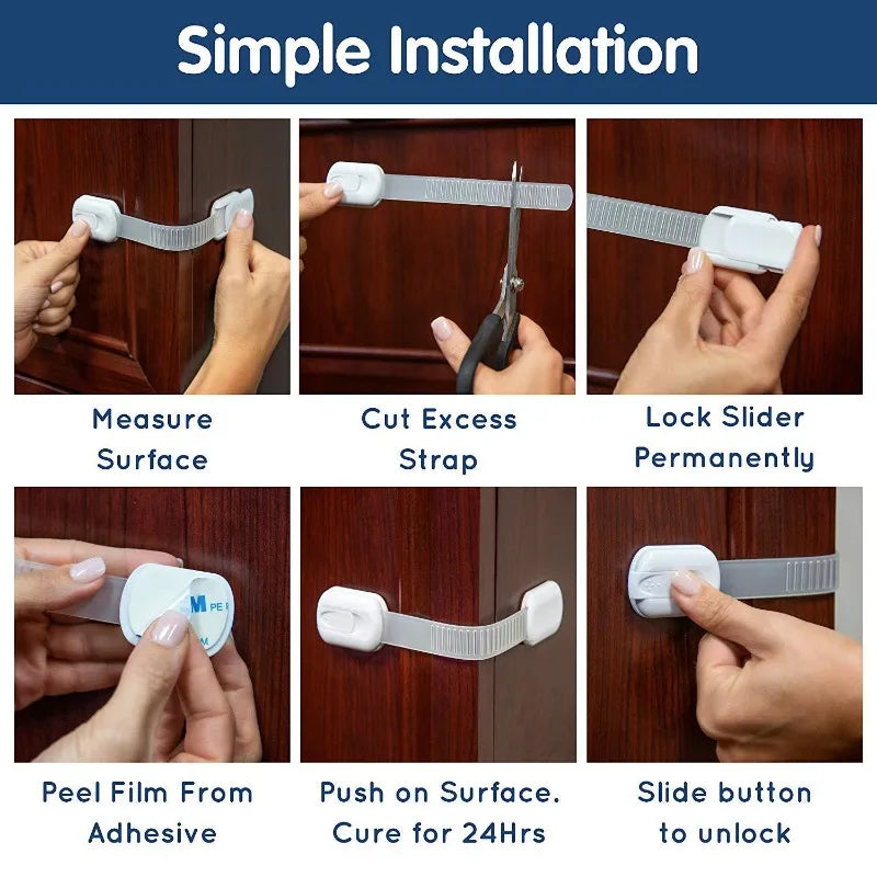 Baby Proofing Cabinet Locks (6-Pack) – Strong Adhesive Safety Latches for Drawers & Doors