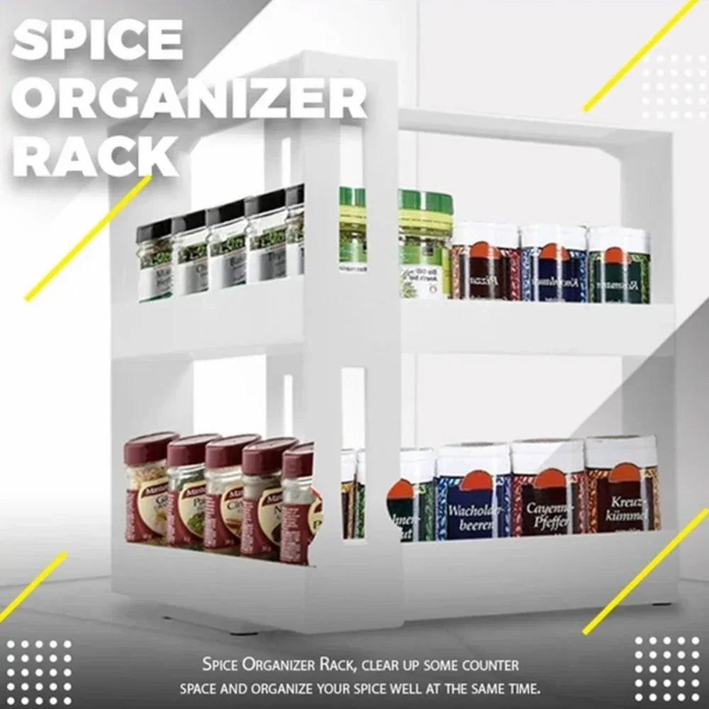 2-Tier Rotating Spice Organizer Rack – Maximize Your Kitchen Storage Space!