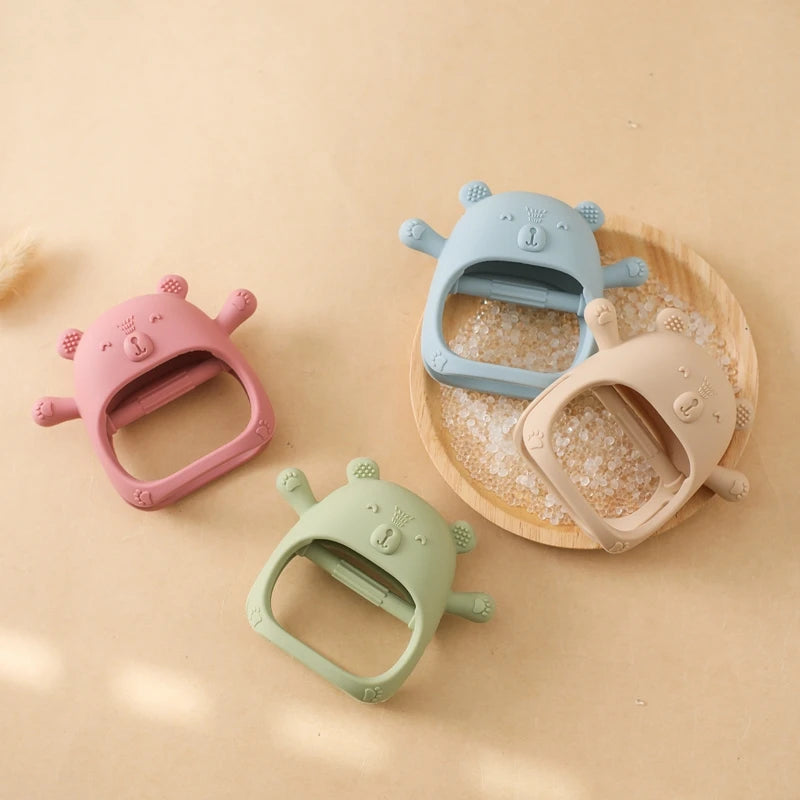 Baby Teething Mittens – BPA-Free Silicone Teether Gloves (Bear Design)