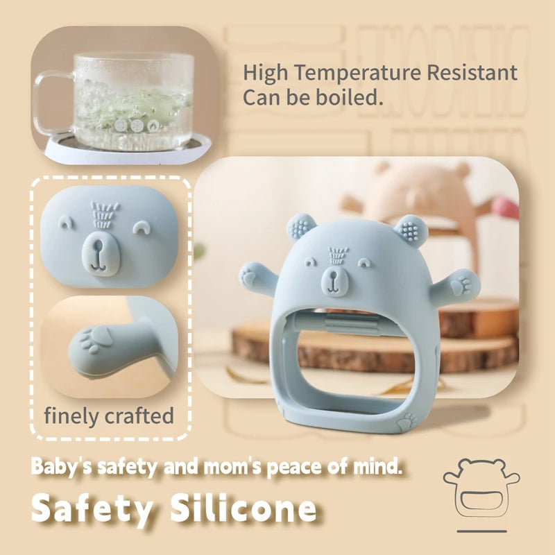 Baby Teething Mittens – BPA-Free Silicone Teether Gloves (Bear Design)