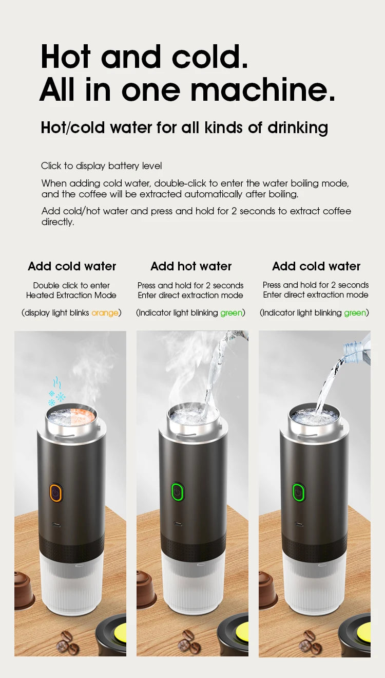 Wireless Electric Portable Espresso Coffee Machine 3 in 1 – Brew Barista-Quality Coffee Anywhere!
