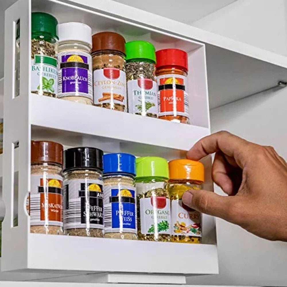 2-Tier Rotating Spice Organizer Rack – Maximize Your Kitchen Storage Space!