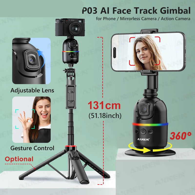 360° Auto Face Tracking Phone Holder – Foldable, Gesture-Controlled Stand for Vlogging & Live Streaming