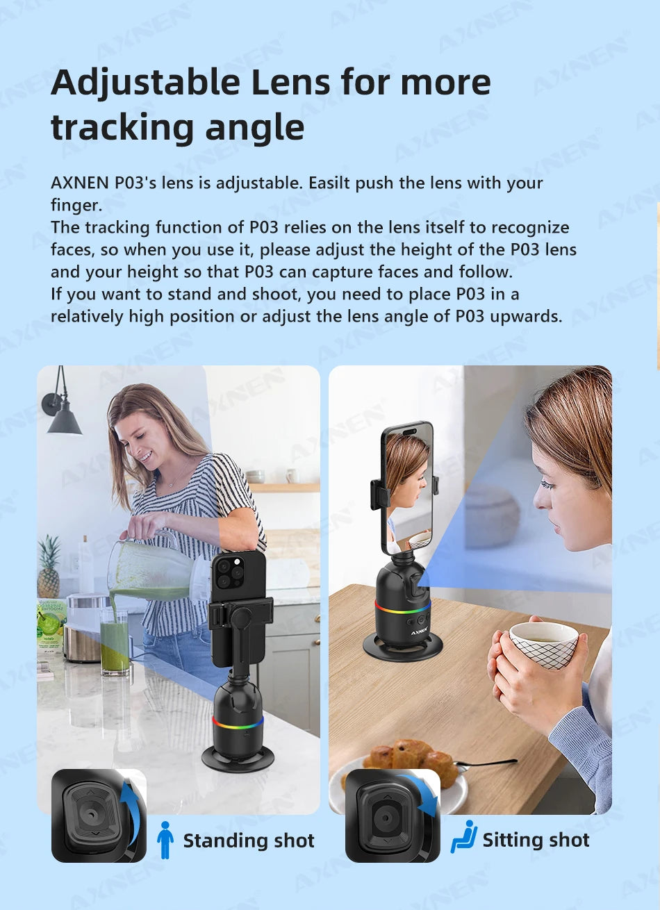 360° Auto Face Tracking Phone Holder – Foldable, Gesture-Controlled Stand for Vlogging & Live Streaming