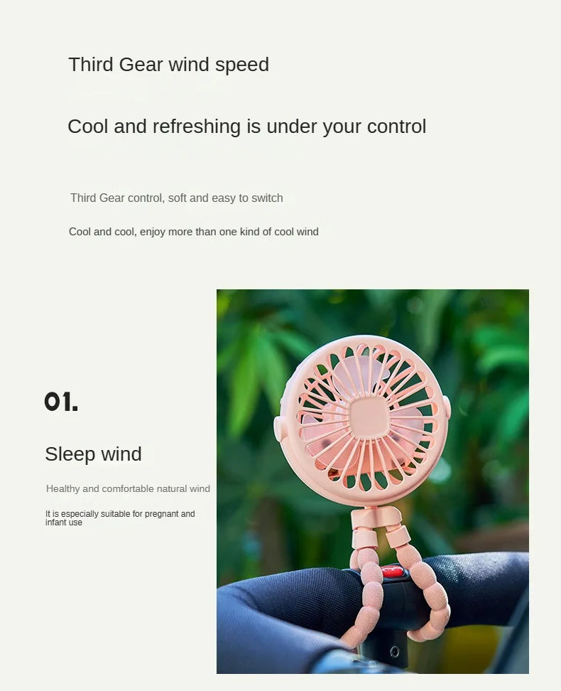 Portable Baby Stroller Fan – USB Rechargeable, 3 Speeds