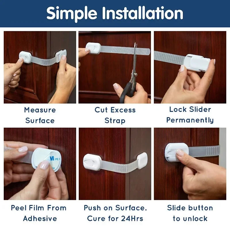 Baby Proofing Cabinet Locks (6-Pack) – Strong Adhesive Safety Latches for Drawers & Doors
