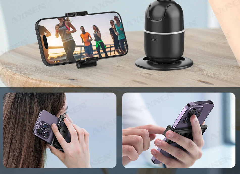 360° Auto Face Tracking Phone Holder – Foldable, Gesture-Controlled Stand for Vlogging & Live Streaming