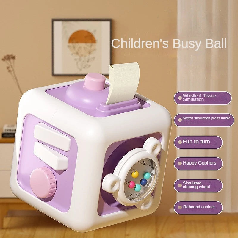 Montessori Busy Board (6-in-1) – Sensory Activity Cube for Toddlers – Fine Motor Skills Toy