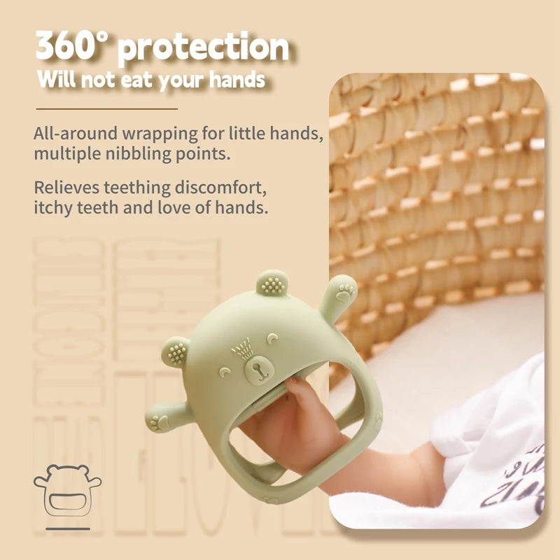 Baby Teething Mittens – BPA-Free Silicone Teether Gloves (Bear Design)