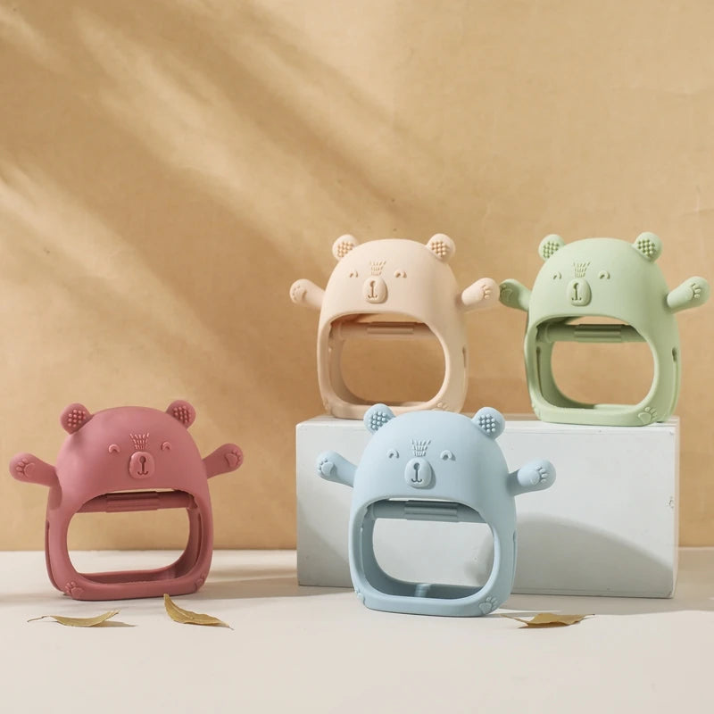 Baby Teething Mittens – BPA-Free Silicone Teether Gloves (Bear Design)