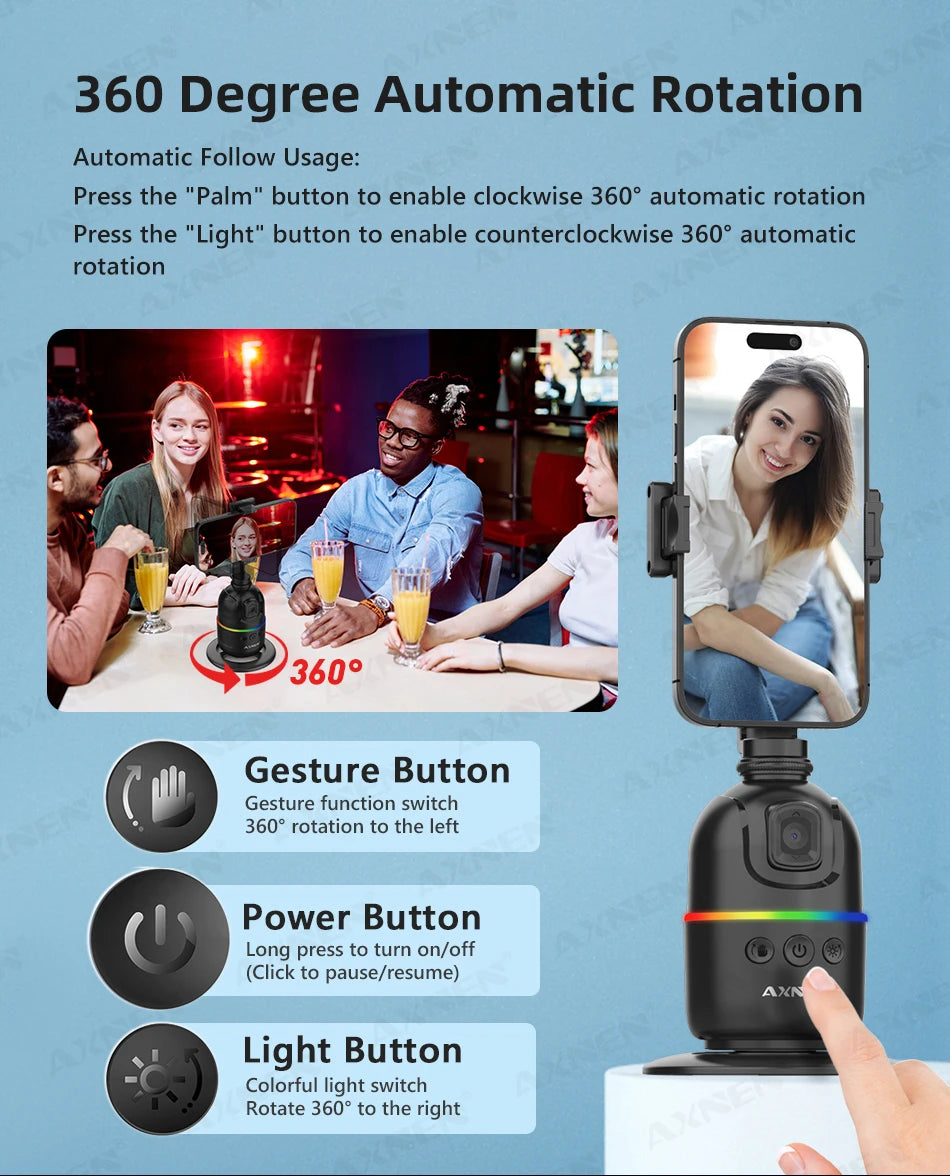360° Auto Face Tracking Phone Holder – Foldable, Gesture-Controlled Stand for Vlogging & Live Streaming