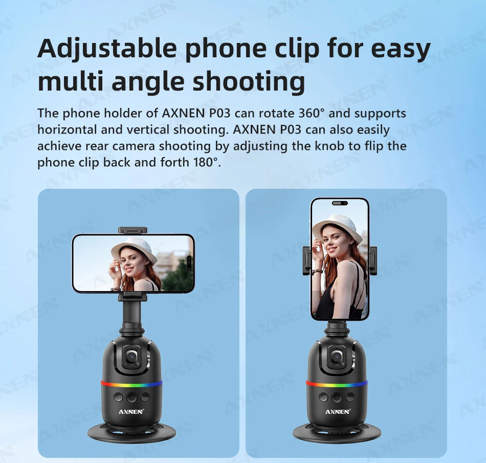 360° Auto Face Tracking Phone Holder – Foldable, Gesture-Controlled Stand for Vlogging & Live Streaming