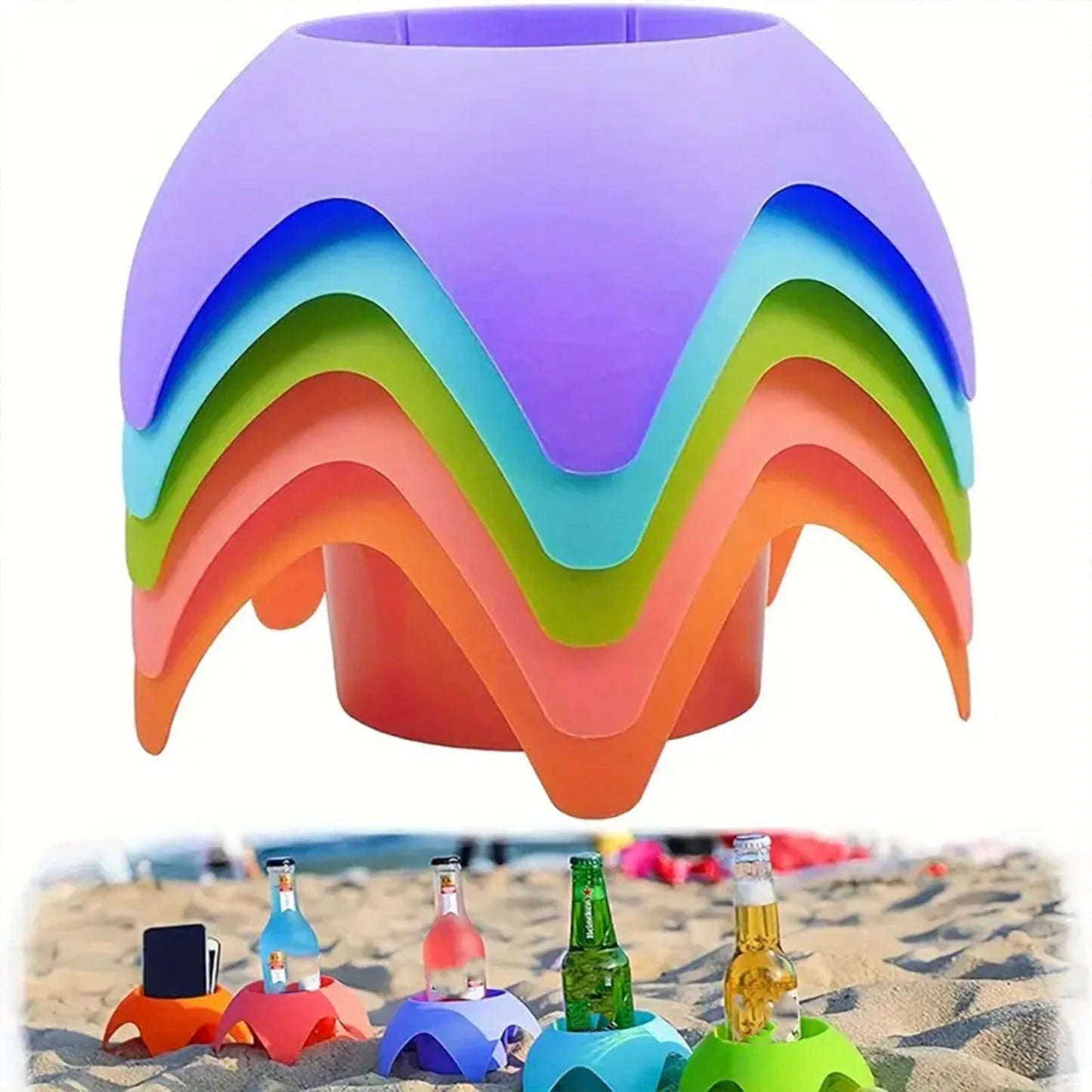 5-Pack Beach Cup Holders – Sand-Stable Drink Stands for Beer, Cocktails & Smoothies (Multicolour)
