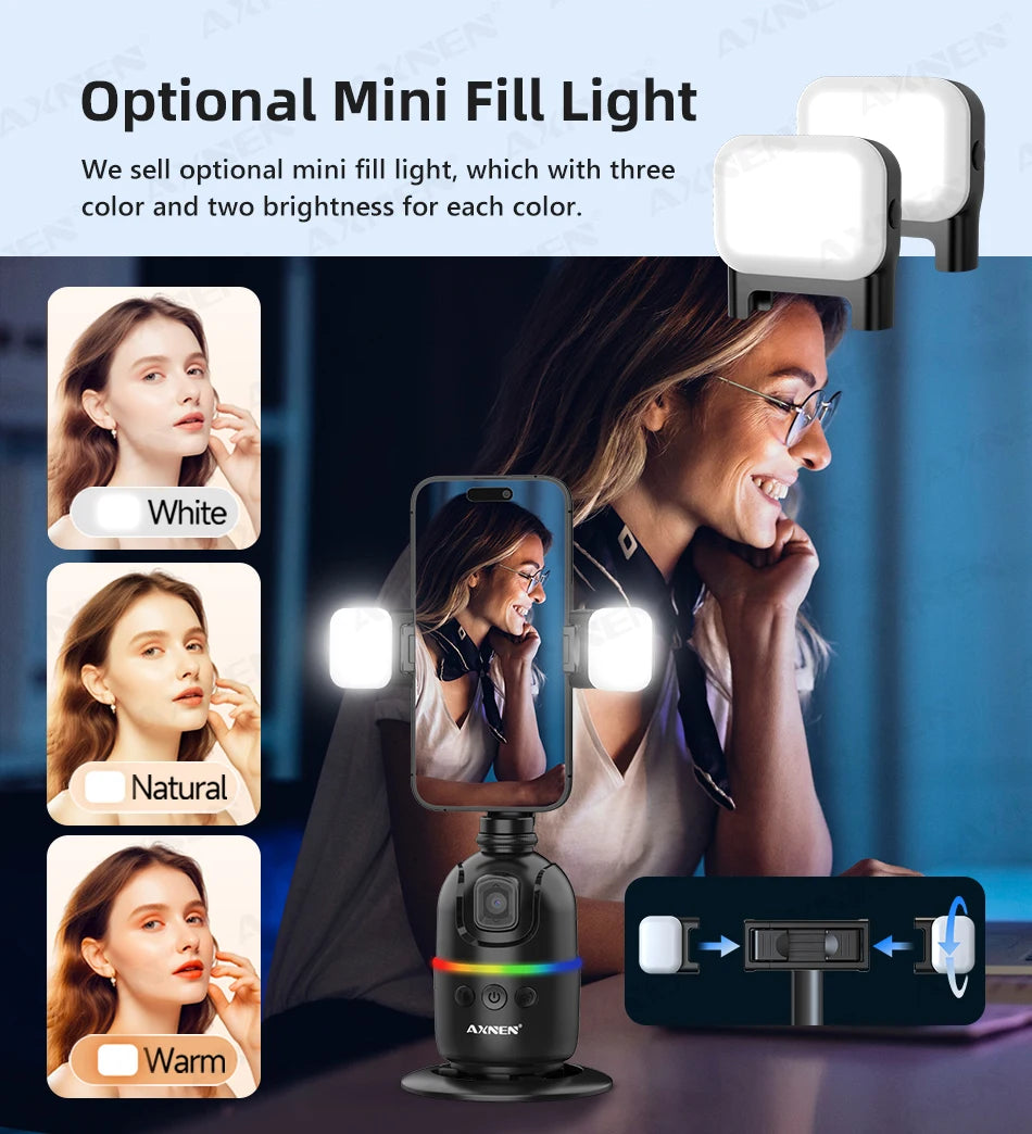 360° Auto Face Tracking Phone Holder – Foldable, Gesture-Controlled Stand for Vlogging & Live Streaming