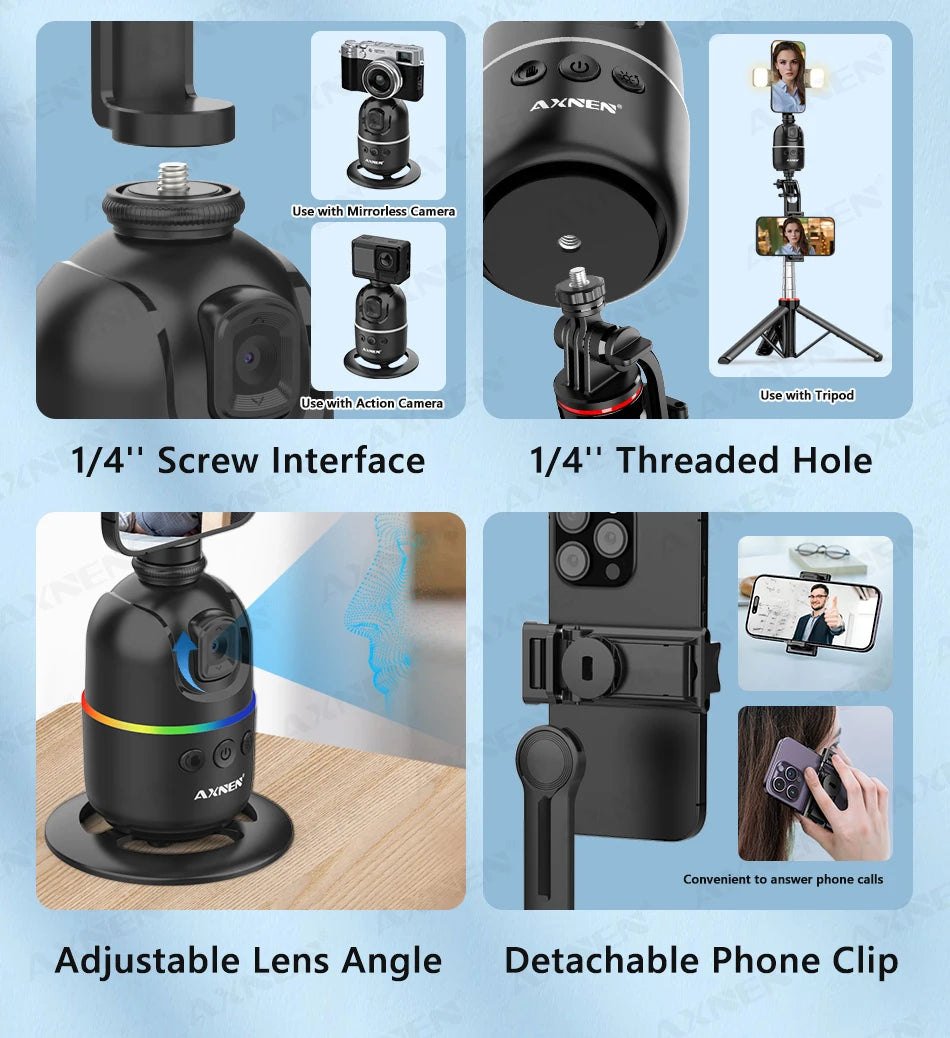 360° Auto Face Tracking Phone Holder – Foldable, Gesture-Controlled Stand for Vlogging & Live Streaming