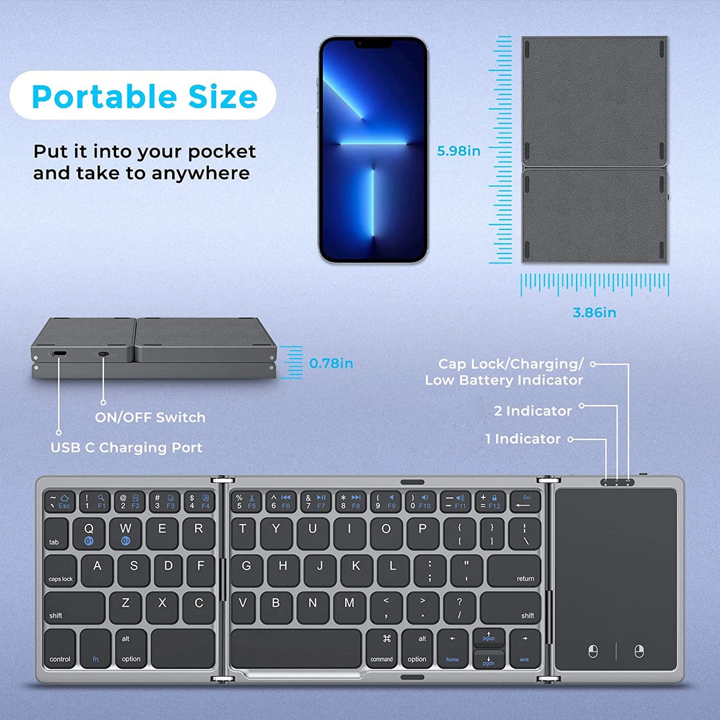 Seenda Mini Foldable Bluetooth Keyboard – Work Anywhere, Anytime